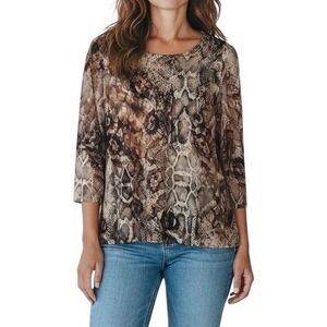 Chicos 2 large Snakeskin Print Rhinestone Accent 3/4 Sleeve Top Shirt